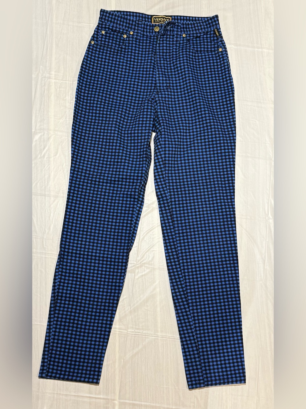 Versace Blue and Black Checkered Jeans